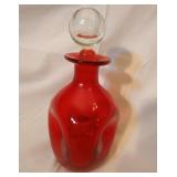 Red hand blown bottle with clear stopper