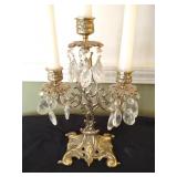 Brass candleabra with crystals