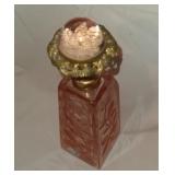Pink glass atomizer hand cut floral decor
