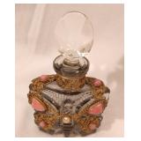 2in perfume bottle w brass filigree w/pink stone
