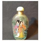 Glass snuff, inside painting of giesha girl