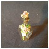 Glass perfume w/applied enamel flowers