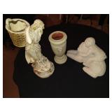 Lion Head Vase, Child/Dog, Woman w/Basket