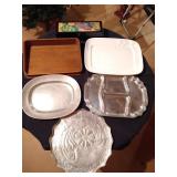 Group of Serving Trays & Wine Box