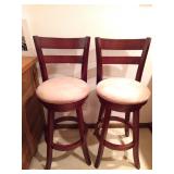 Pair Upholstered Swivel Bar Stools
