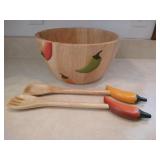Clay Art Wood Salad Bowl with Utensils