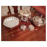 Group Silver Plate Serving Dishes & Coasters