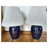 Pair Blue LAmps w/Gold Oriental Design