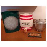 Whiskey Decanter, Ice Bucket, Sign, Can