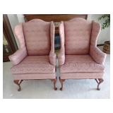 Pair Thomasville Wingback Chairs- Raspberry