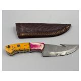 Damascus Steel Skinner Hunting Knife W/Sheath