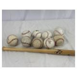 Baseballs & Mini Bat. Bat and some balls signed.