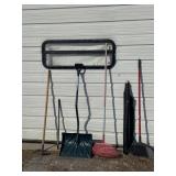 Shovel, Rake, Broom, Hoe, Ground Cover, & Bar.