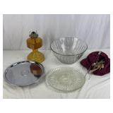 Clothes Pins, Serving Trays, Punch Bowl, Oil Lamp.