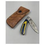 Forged Damascus Folding Knife Stain Wood Handle
