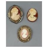 2 Cameo Broaches & 1 Cameo Without Pin