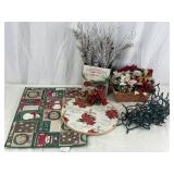 Christmas Decor, Lights, Dish Mats, & Reusable Bag