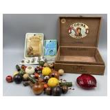 Wood Cigar Box Filled With Wood/Misc Craft Beads