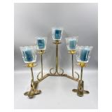 Vtg Folding Metal Candelabra & Glass Votive