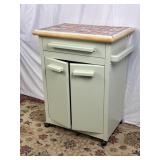 Green Mobile Kitchen Cart. 27In W, 18In D, 34In T
