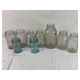 Mason Jars Blue Glass and Clear.