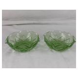 Pair Of Atlas Diamond Arches Green Uranium Bowls
