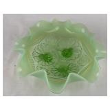 Jefferson Glass Green Opalescent Dish. (Chipped)