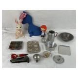 Antique/Vtg Toys, Baking Pans, Dog, Doll, Rabbit.