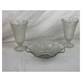 Pressed Glass Vases and Serving Bowl.