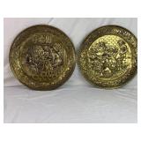 Brass High Relief Wall Plaques Of Tavern Scenes.