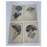 1910s Hand-Colored Fashion Postcards. (Signed)