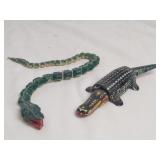 Tin Alligator Moveable Toy, Chalkware Moveable