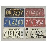 Six 1960s Indiana License Plates