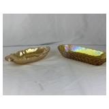 Carnival Glass Iridescent Marigold Glass Trays.