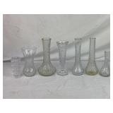 7 Clear Glass Vases.