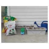 Planters, Partial Bags Potting Soil, Watering Can