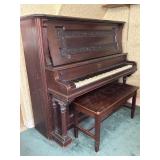 Wessell Cabinet Grand Upright Player Piano & Bench