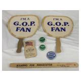 Political Pins, Pamphlet, Fans, & Ruler.
