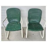 Pair of Vintage Metal Lawn Chairs, 1 Rocking