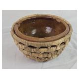 Glazed Stoneware Bowl in Woven Straw Basket
