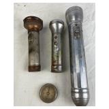 3 Vintage Flashlights & Compass
