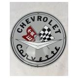 Round Metal Chevrolet Corvette Sign