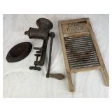 Universal Food Chopper, Washboard, & Sad Iron
