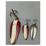 3 Dardevle Spoon Lures Including A "Dardevlet"