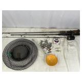 2 Poles, 1 Reel, Fishing Basket, Chain Stringer,