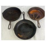 3 Vintage Cast Iron Skillets
