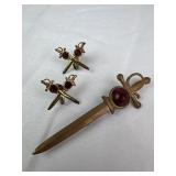 Sword Brooch & Screw-Back Clip-On Earrings