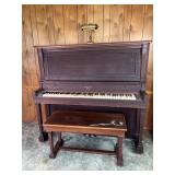 Krakauer Bros. Upright Piano, Bench, & Lamp