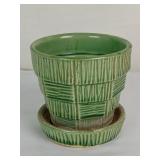 McCoy Green Basket Weave Flower Pot