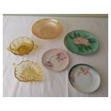 Amber & Carnival Glass, Hand Painted Plates